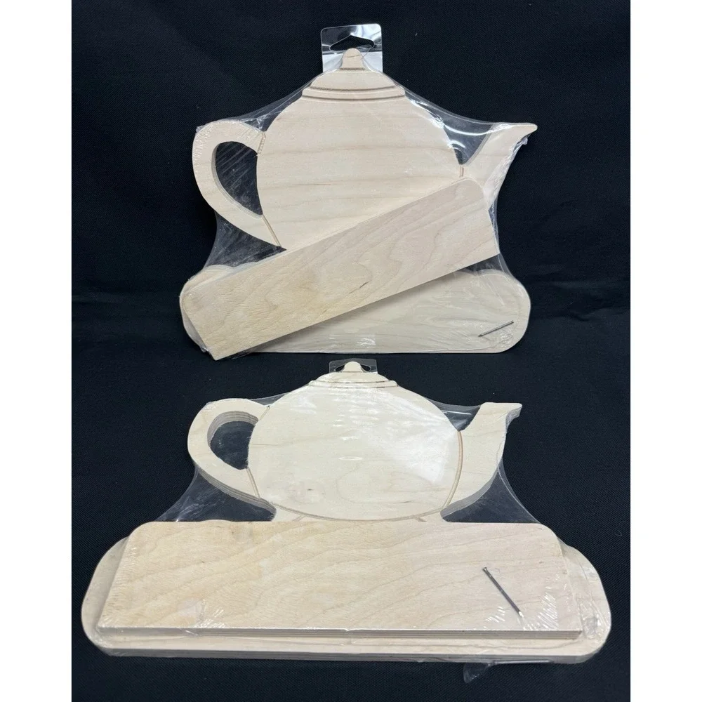 Lot Of 2 Unfinished Wodden Teapot Shaped Shelves 11